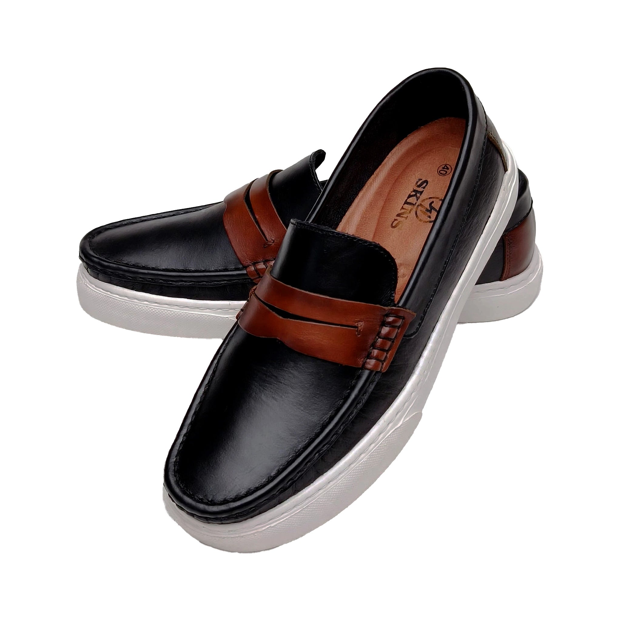Mocasín Negro y Miel Hombre | Cuero Espasolado + Confort 12h