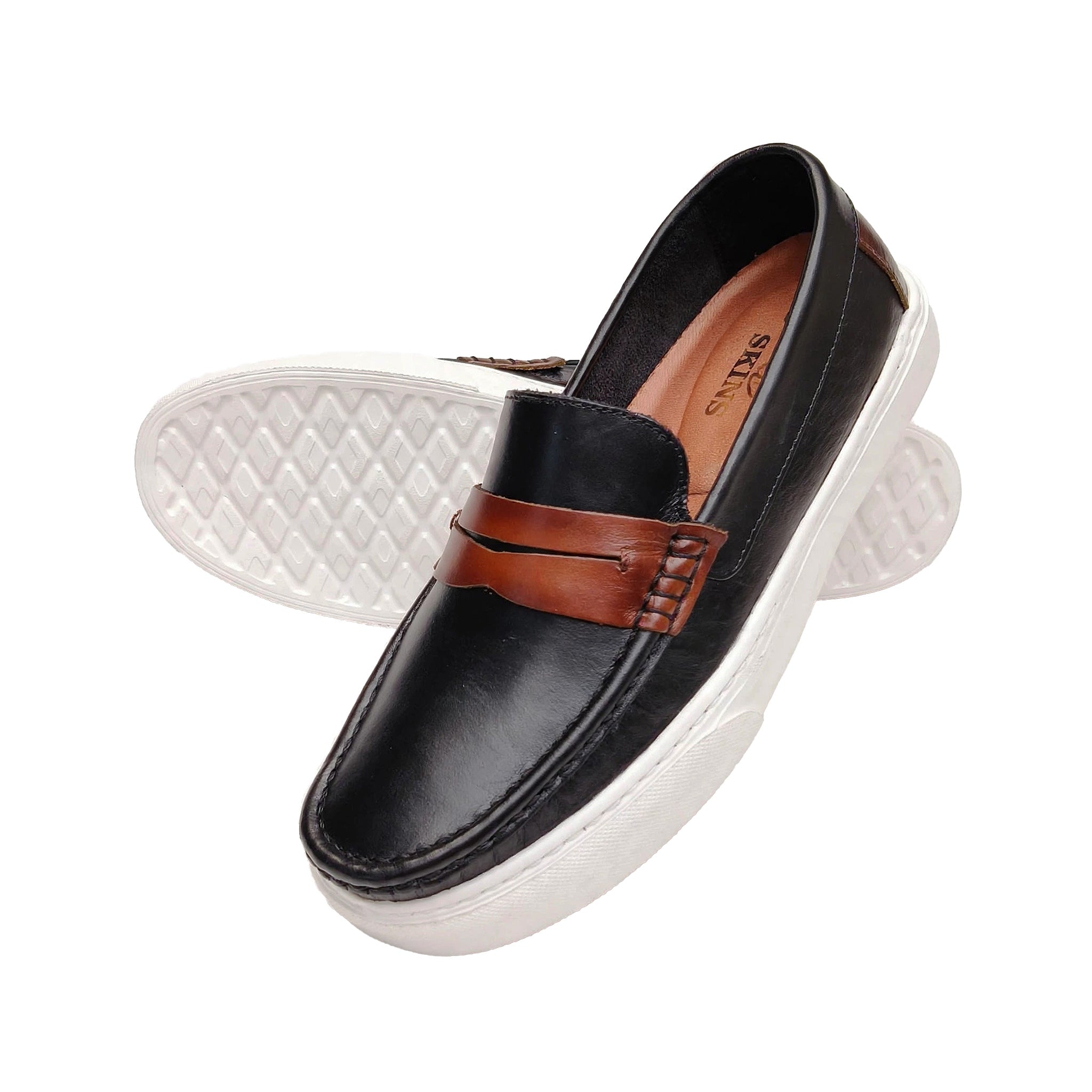 Mocasín Versalles negro y miel detalle costura italiana - NISA Store