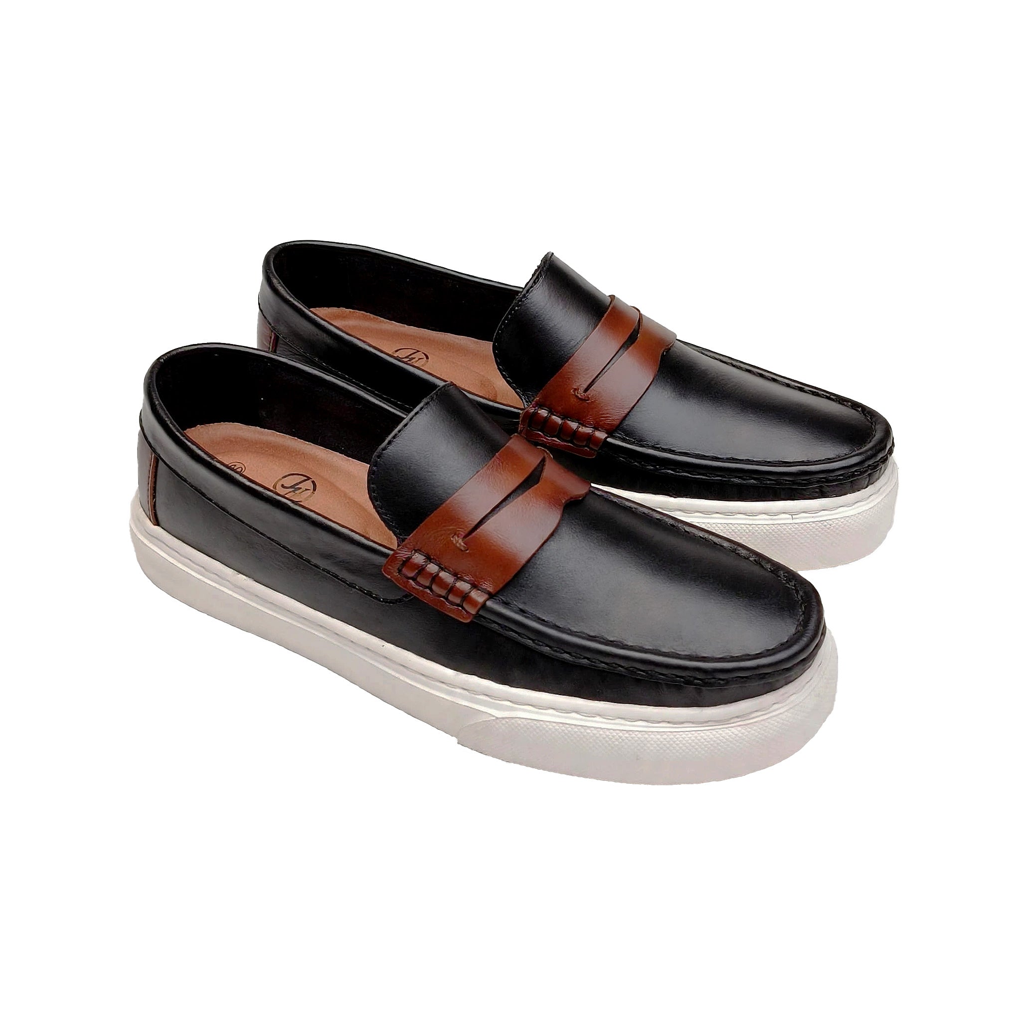 Mocasín negro y miel hombre detalle punta - NISA Store