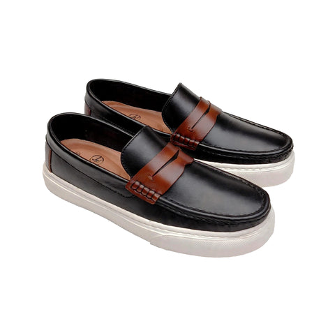 Mocasín negro y miel hombre detalle punta - NISA Store