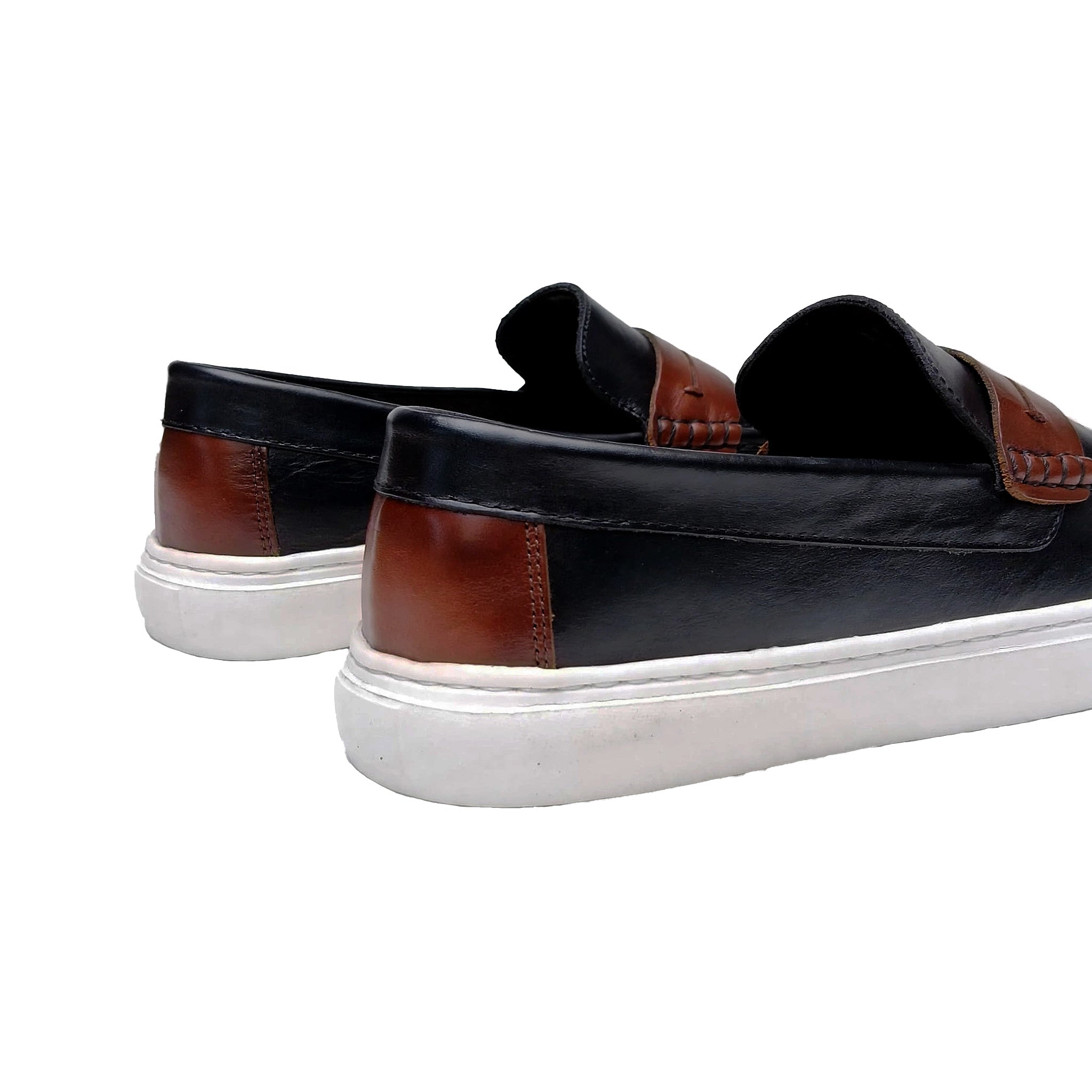	Mocasín cuero bicolor negro miel hombre vista posterior - NISA Store