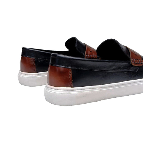 	Mocasín cuero bicolor negro miel hombre vista posterior - NISA Store