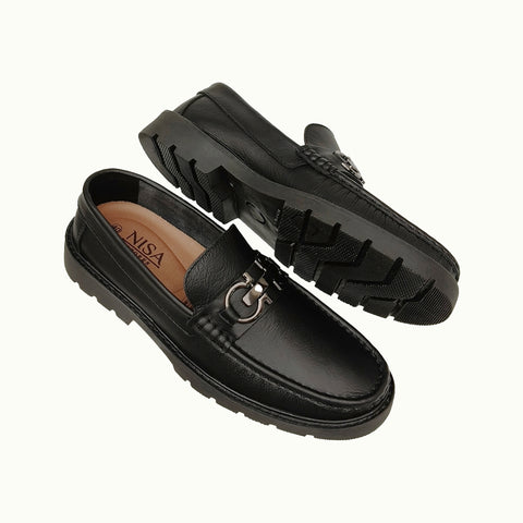 Imagen 1: Mocasín Steel Negro cuero Sheraton herraje metálico - Nisa Store