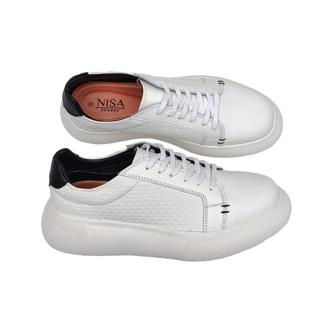 Hércules - Sneakers Hombre en Cuero | F. Blanco Alambrado - H. Negro