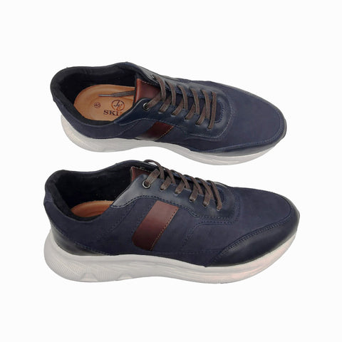 Atlas - Sneakers para Hombre en Cuero | Nobuck con Kraken Azul y H. Cogñac