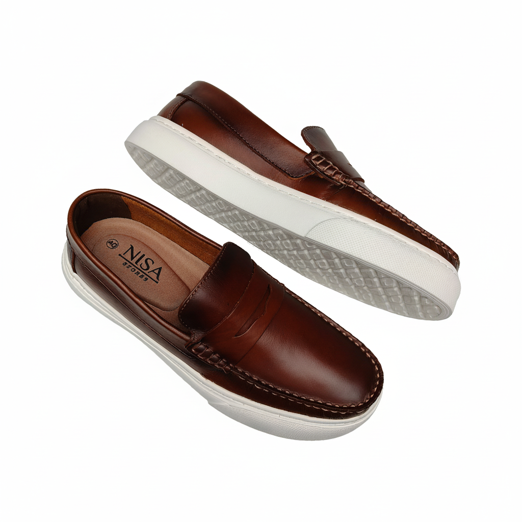 Mocasín Versalles Miel Espasolado cuero hombre - vista superior par suela EVA - NISA Store