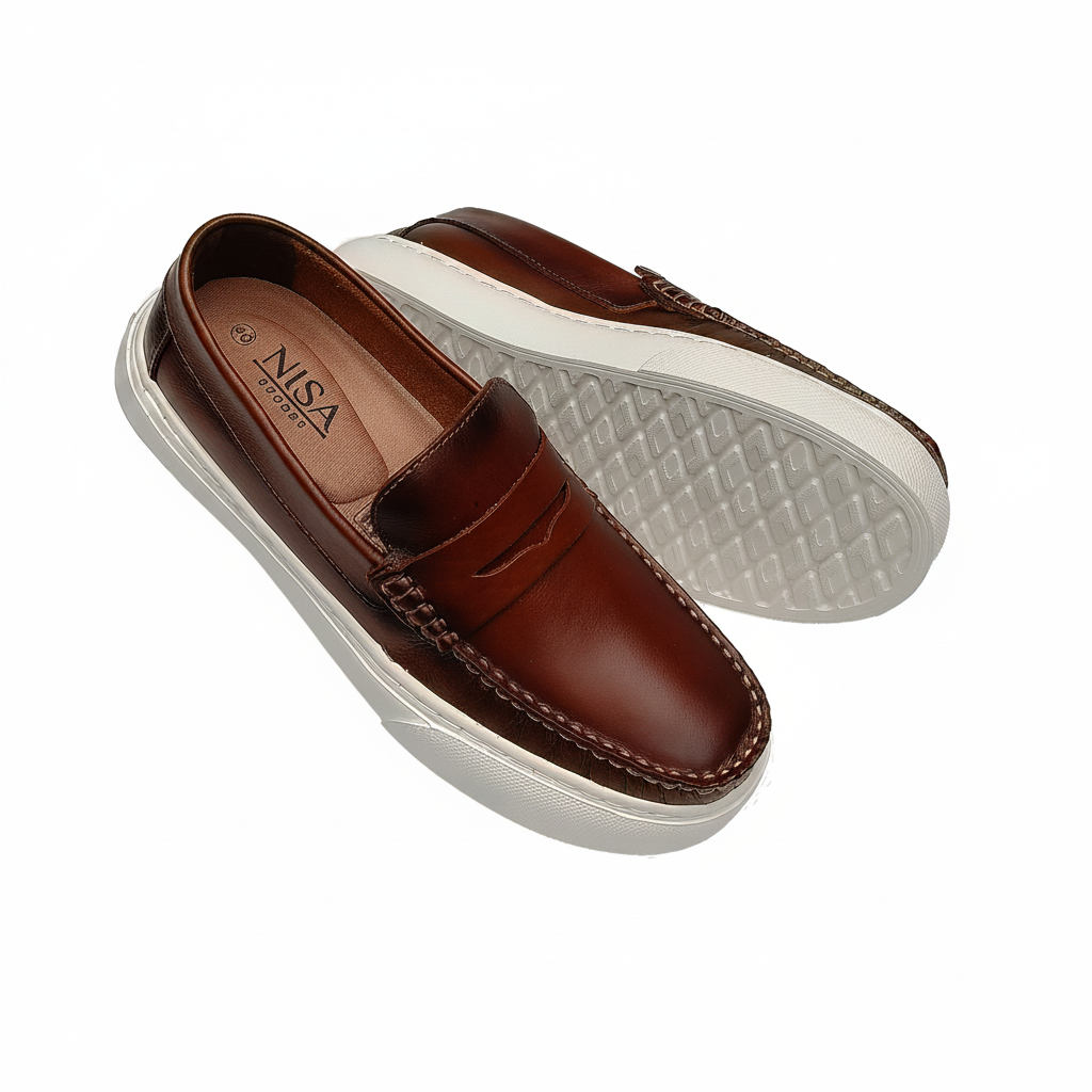 Mocasín Versalles Miel Espasolado cuero hombre - vista suela EVA blanca - NISA Store